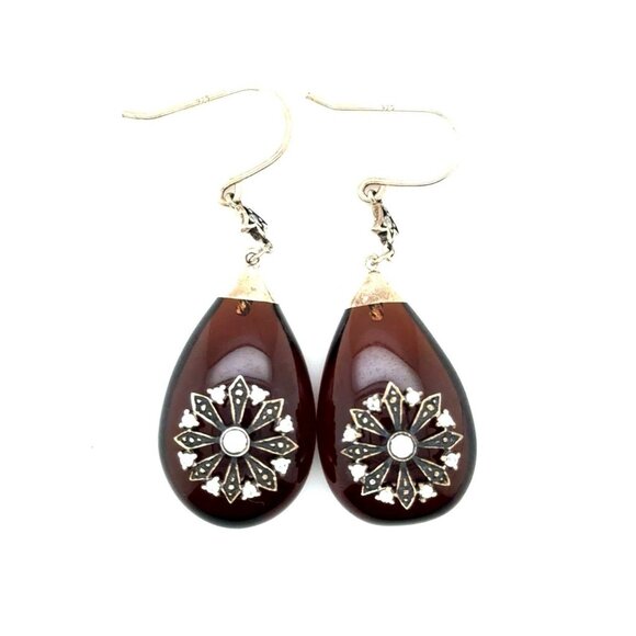 925 Brown Stone/Cz Dangle Earrings - Picture 1 of 7